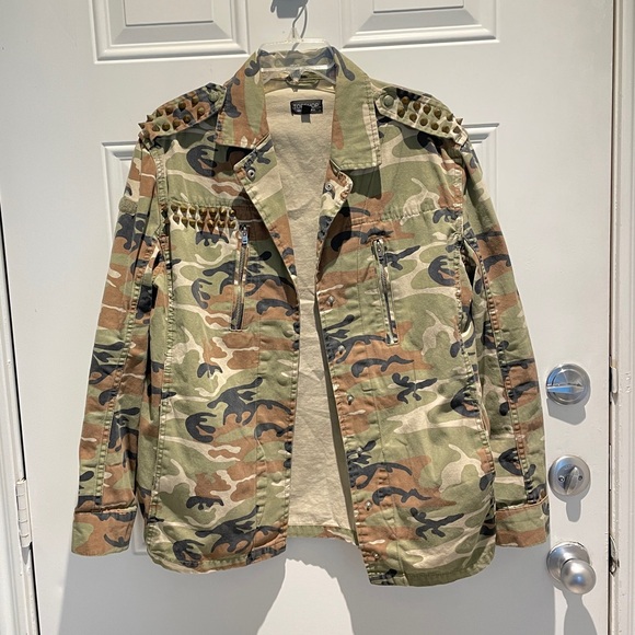 Topshop Camouflage Army Cargo Jacket Size 8 Large Medium Cotton Military Utility - Picture 1 of 13